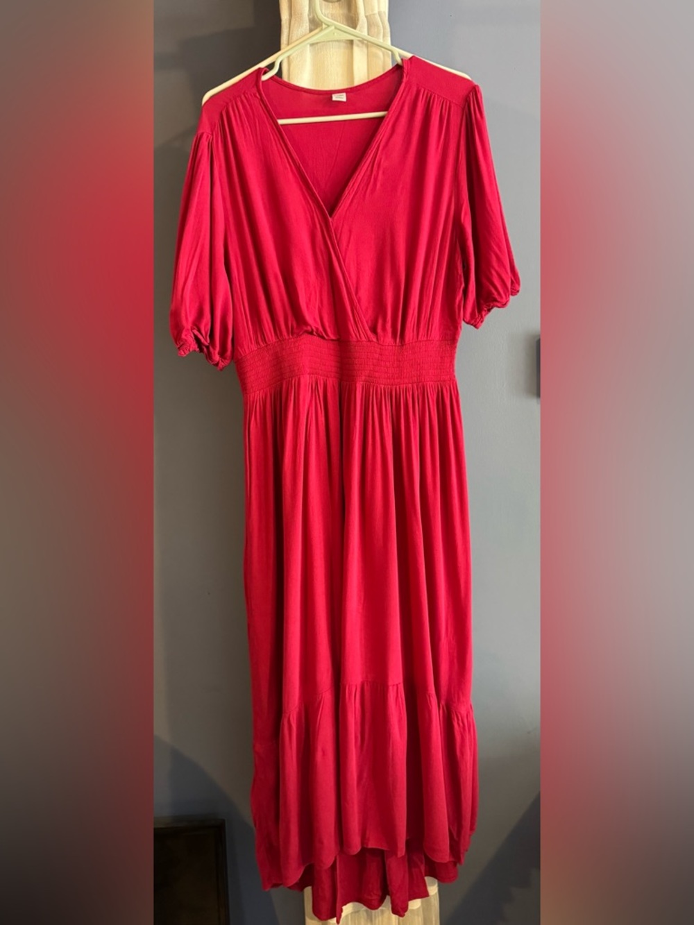 Old Navy Bright Red V-Neck High-Low Midi Dress